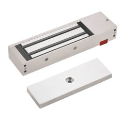Přídržný magnet, 600 kg, povrchová montáž, s monitorováním relé + LED, včetně plotny, 12/24 Vjs (500/250 mA), 268 x 73 x 40 mm