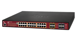 24-Port 10/100/1000Base-T  IEEE802.3at Copper Ports with 4 shared SFP Slots Managed Gigabit Ethernet Stacking Switch (380W PoE Budget) and Static Routing and 2 1/10BaseG SFP+ Uplinks (0~50℃)
